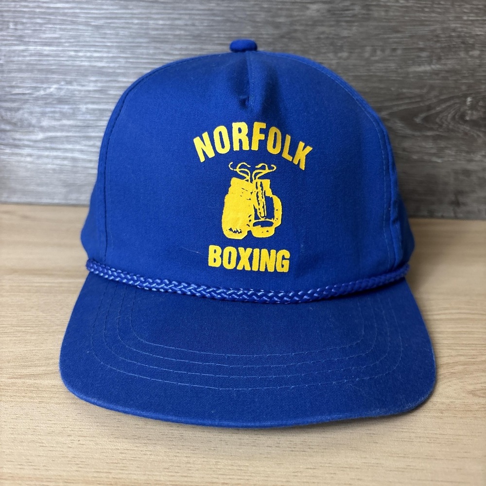 Vintage Norfolk Boxing Hat Cap Snap Back Blue Yellow Mens Boxing Trucker 80s